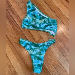 Green and Blue Tie-Dye Bikini Set